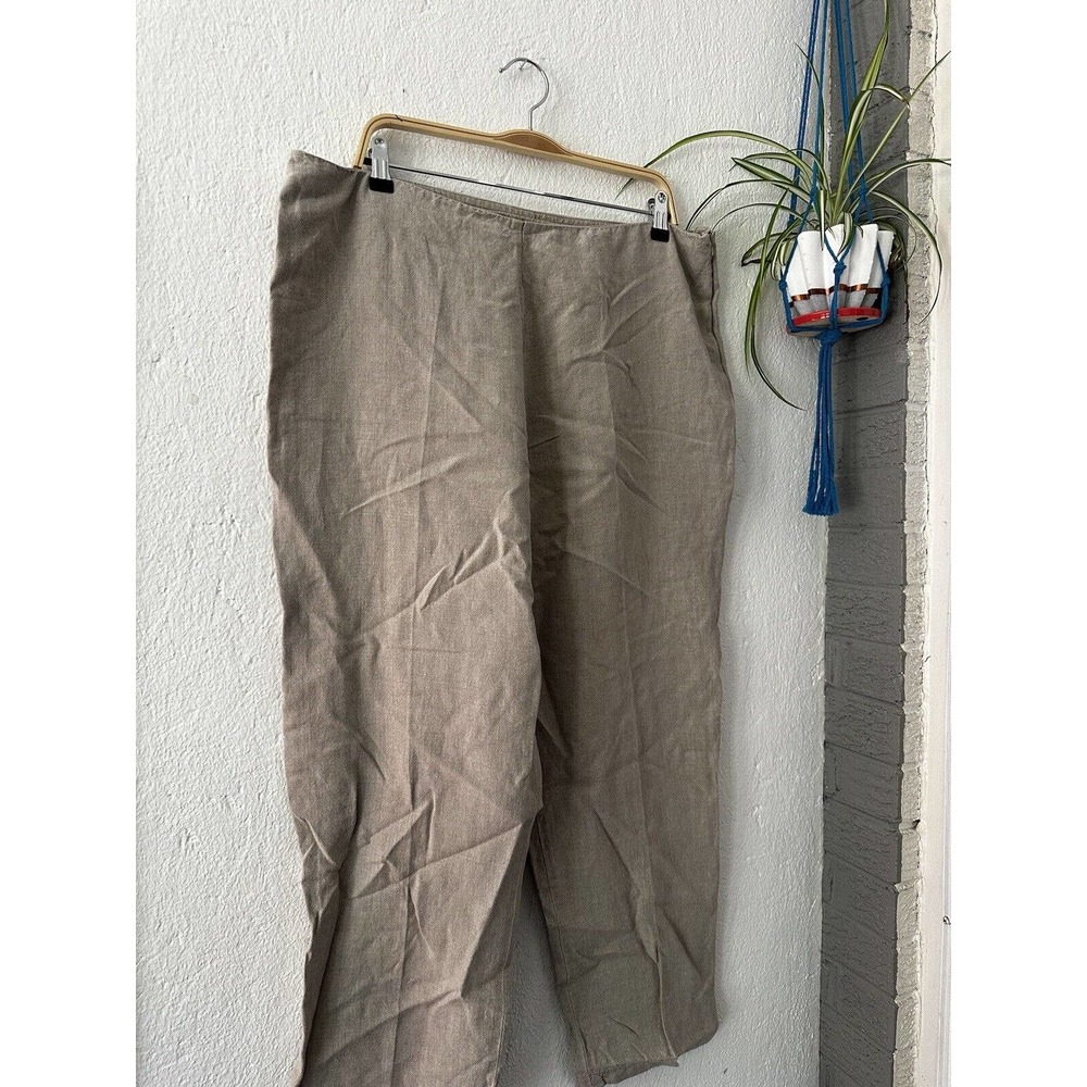 EILEEN FISHER 100% Organic Linen Pants Natural Beige Relaxed Side Zip Women XL - Picture 2 of 12